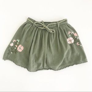 CARTERS Girls Olive Green Embroidered Skort Skirt